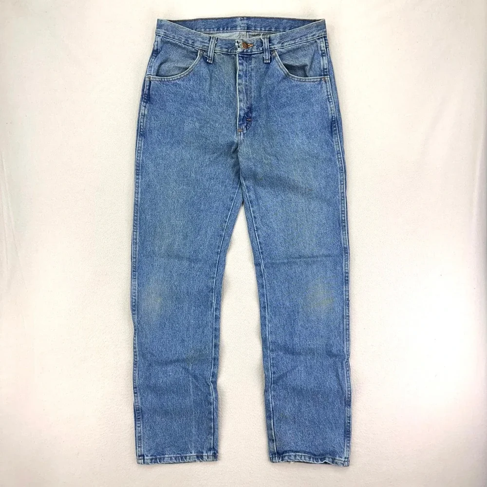 Rustler Jeans Mens 32x32 Blue Faded Stained Denim‎ Straight-Leg Work Dad 90s